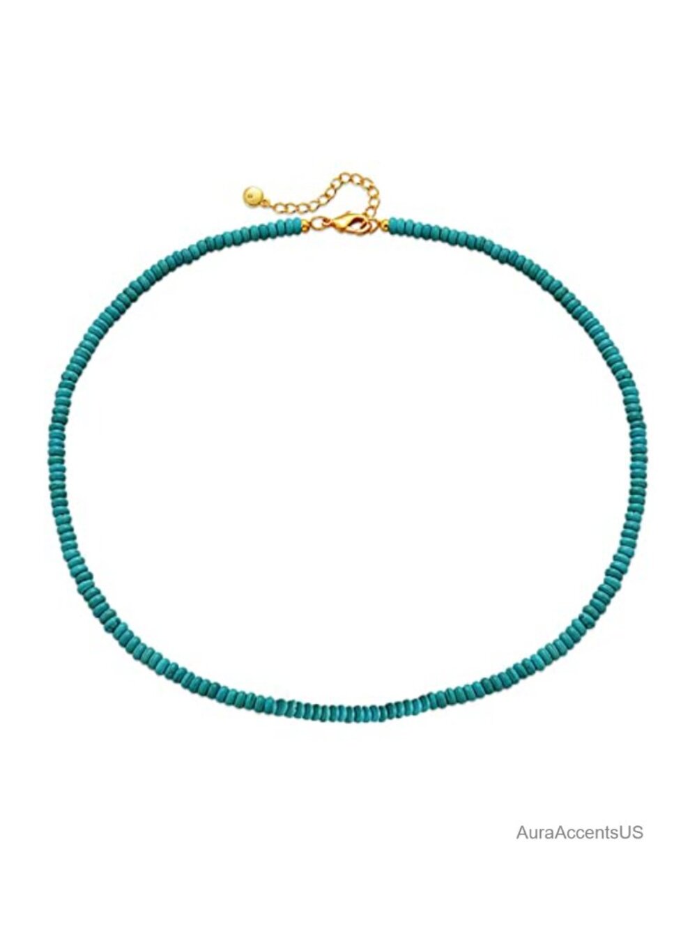 18k Gold Plated Turquoise Beaded Choker Necklace Adjustable Lobster Clasp